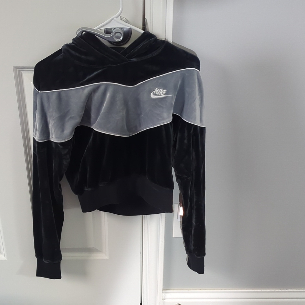 Nike Black and Gray Velour Hoodie